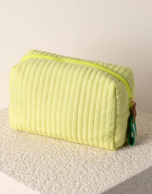 Ezra Quilted Nylon Large Boxy Cosmetic Pouch Citron